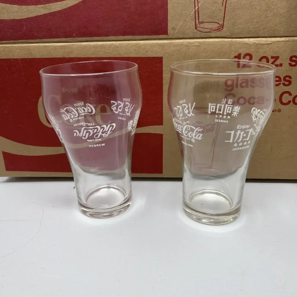 Vintage Set of 10 Coca Cola 12 oz Glasses in Original Box 4 Languages
